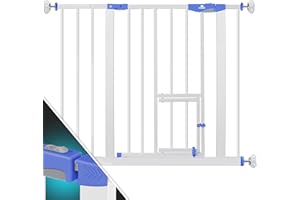 KIDIZ® Puerta de Seguridad para Puertas, Puerta para Niños, con Puerta para Perros y Gatos, sin perforación, Extensible, combinable con Mandriles en Y, giratoria, 88-101 cm - Blanco/Azul