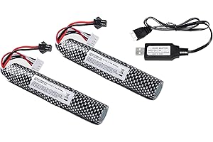 Yangers Paquete de 2 baterías de litio recargables de 11,1 V 3S Airsoft 2000 mAh RC de litio SM 2P conector con cargador USB para control remoto, rifle de airsoft, pistolas de gel, pistolas de bolas