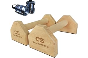 CALI SPORTS Calisthenics Wood Parallettes Bars | Push Up Bar That Will Not Slip or Wobble | Wrist Wraps Included