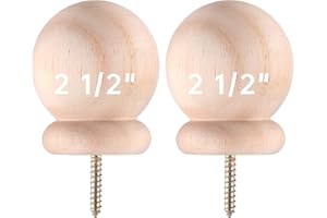 Maasechs 2 Pack Round Wood Ball Curtain Rod Finial with Screw Newel Post Cap Wooden Finials Decorative for Bed Post DIY Crafts(2.5 Inch)