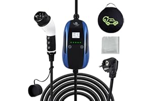 LEISHENG ENERGY Portatile Cavo Ricarica Auto Elettrica Tipo 2, 5M Caricatore EV 3.5kw, Stazione di Ricarica EV(Blu)
