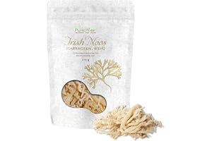 ‎PURERAW Irish Moos Sea Moss Knorpeltang (Wildsammlung Vegan Roh) Carrageen Algen, Pflanzliche Gelatine, Emulgator, Verdickungsmittel, Algensalat - Irisch Moss Weiß Farblos Seemoos | PureRaw 200g