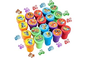 MHDUYEG 20 Stück Bagger Kinder Stempel Selbstfärbende Stempel Kinder Stempel Fahrzeuge Für Kinder Stempel Kinder Fahrzeuge Geburtstagsgeschenk Stempel Kinder Ab 2 3 Jahre Helle Klare Farben