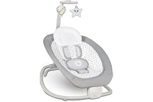 Lionelo Pascal transat bébé avec vibrations délicates, 12 mélodies avec réglage du volume, dossier réglable, barre à jouets interactifs, pliage compact