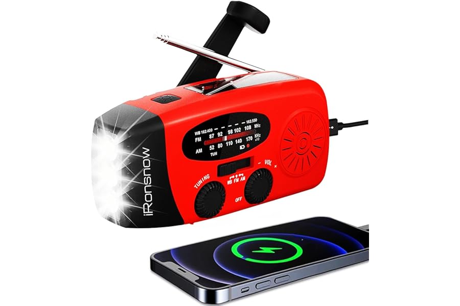 2000mAh Wind Up Solar Radio, Emergency Crank Weather Radio, Solar Radio with Torch, NOAA/FM/AM Solar Radios, Portable Survival Radio with SOS, USB Mobile Phone Charger for Camping Outdoor (Red)