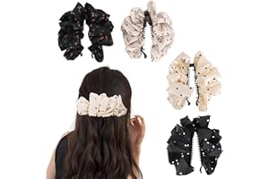 KAEMPE 4Pcs Banana Hair Clip, Silk Scrunchies Hair Clip, Satin Scrunchies Combine Banana Clip for Thick Hair Ponytail Clip Hair Accessories for Women