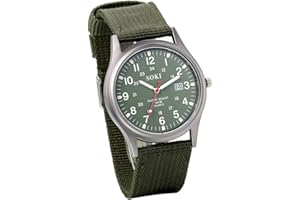 JewelryWe Men's Military Tactical Watch: Nylon Strap Field Army Sport Watches Easy to Read Luminous Big Dial Analogue Quartz Date Display Classic Wristwatches