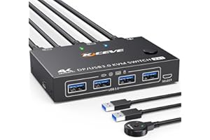 YOUTINGHDAV KVM Switch 2 Computers 1 Monitor Displayport 1.4, USB 3.0 KVM Switch 4K@144Hz for 2 Computer Share 4 USB 3.0 Devices Keyboard Mouse, with Wired Remote