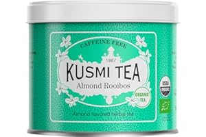 ‎KUSMI TEA Kusmi Tea - Rooibos Almond - Organic Infusion - Organiczny Rooibos - Gładki i kremowy napar bez teiny - Metalowa puszka 100g - Ilość na około 50 filiżanek