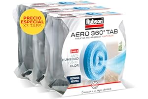 Rubson AERO 360º Set de tabletas de recambio de olor neutro, absorbe humedad y neutraliza malos olores, recambios para deshumidificador recargable, 3 tabletas de 450 g