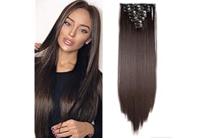 26"(66cm) SEGO Extensiones de Clip Pelo Sintético Se Ve Natural 8PCS [Castaño Oscuro] Cabello Liso Largo Postizos Pelucas para Mujer (140g)