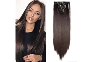 26"(66cm) SEGO Extensiones de Clip Pelo Sintético Se Ve Natural 8PCS [Castaño Oscuro] Cabello Liso Largo Postizos Pelucas para Mujer (140g)
