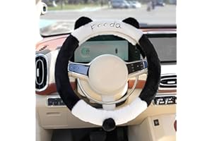 Couvre Volant Voiture Peluche, badaren Housse Volant Voiture Universelle*15in (38cm), Protection Volant Voiture Peluche, Couverture Volant Auto, Couvre Volant Fluffy, Housse de Volant Hiver (Panda)