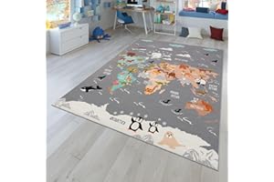 TT Home Alfombra Habitación Infantil De Juego Coches Infantil Animal Antideslizante, Color:GrisAzulMarron, Tamaño:80x150 cm