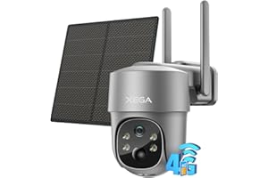 Xega 4G Telecamera Solare Esterno con SIM Scheda, 2K HD PTZ Telecamere Senza Fili con Pannello Solare Batterie, Visione Notturna, Rilevamento del Movimento, Audio Bidirezionale, Rotazione(Senza WiFi)