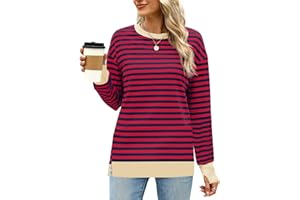 Fisoew Felpa da donna a righe a maniche lunghe girocollo in cotone autunno inverno Y2K casual top pullover