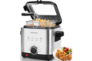 ‎AIGOSTAR Aigostar 1,5L Fritteuse (1000W) - Edelstahl mit Temperaturregelung, Ölmarkierung, Antihaft-Korb, Geruchsfilter & Spülmaschinenkorb - Sicherheitsgriff + Sichtfenster - silber