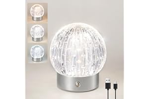 HARPER LIVING Rechargeable Table Lamp, Small Battery Operated Desk Lamp, 3 Colors & Dimmable LED Touch Lamps, Wireless Table Light for Bedside Living Room Kids Room, Globe Shade, Chrome Finish