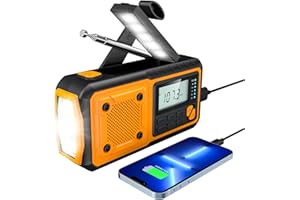 Olycism Radio korbowe z baterią 4000 mAh, ładowana bateria i wyświetlacz, radio solarne, przenośne radio awaryjne z korbą ręczną, powerbank, światło z alarmem SOS, lampka kontrolna ładowania, gniazdo słuchawkowe
