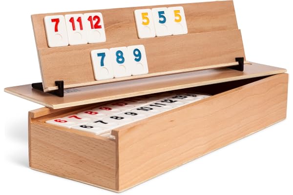 WOODTASTIC Rummy Jeu de Société en Bois avec Plateau en Bois de Hêtre Massif et 106 Jetons Robustes
