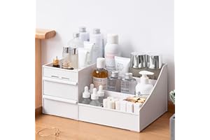 HAORQEE Makeup Organizer Storage Drawers, Large Skincare Organiser Cosmetic Organisers Box for Lipsticks, Jewelry, Nail Care, Skin Care Organiser for Vanity, Desk Organizer for Dresser Bathroom Bedroom