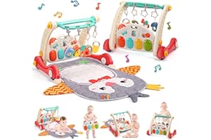CUTE STONE Gimnasio De Juegos Para Bebés, Piano pataditas Aprendizaje Alfombra para bebés, centro de actividades musicales con luces, Tapete De Juegos Para Bebés de 0-24 Meses que