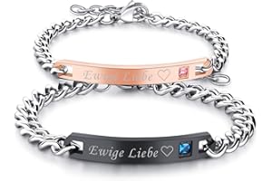 Flongo 2PCS Pulseras de Parejas, Brazaletes para Parejas, Pulseras Hombre Mujer, de Acero Inoxidable Regalo Día de día de San Valentíns y Navidad