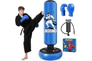 Sac de Frappe Enfant, Qoosea 168cm Punching Ball Enfants avec Gants de Boxe, Gonflable Sac de Boxe, Cadeau Parfait pour Garçons et Filles 3 à 14 Ans pour Karaté, Taekwondo
