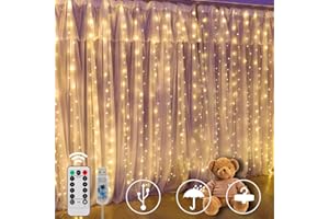 SUNNOW Tenda Luminosa,300 LED 3000 * 3000mm 8 Modalità Impermeabile Tenda Luci LED con Telecomando,Luci Fatate per Tende,Catene luminose per Natale,Matrimoni,Camere da letto,Finestre,Interni,Esterni