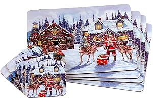 TAMERSGIFTS Sets of 4 Placemats with 4 Matching Coasters (SANTA AB Placemat and Coaster Set)
