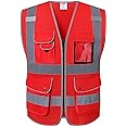 JKSafety 9 Pockets Class 2 High Visibility Zipper Front Safety Vest With Reflective Strips,Meets ANSI/ISEA Standards