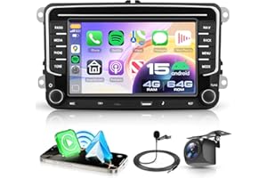VECHTEL4G+64G Android 15 Autoradio per VW Golf 5 6 Passat Jetta Caddy EOS T5 Tiguan Touran CC Polo, 7" HD Schermo Tactile co Carplay Android Auto senza Fili GPS WiFi USB Tipo-C Bluetooth FM RDS Camera