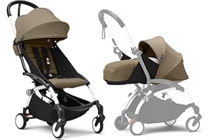Poussette Stokke YOYO3 avec pack nouveau-né et pack couleur 6+ - Comprend un cadre blanc, un pack couleur YOYO 6+ (Toffee) et un pack nouveau-né 0+ (Toffee)