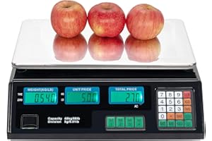 WENYUYU 88LB 40KG Deli Electronic Commercial Price Computing Scale w/LCD Display, Stainless Steel Platform & Charging Cable for Store, Kitchen, Restaurant Market, Farmer, Food, Meat, Fruit (Plastic - Black)