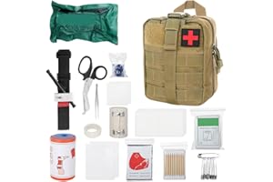 Mineup Botiquín de Primeros Auxilios, 46 Piezas Botiquín Primeros Auxilios Completo, Kit Supervivencia, Tactico First Aid Kit Militar, Bolsa de Emergencia para Hogar, Coche, Camping, Caqui