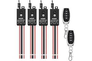 Meskliu Interrupteur sans fil 12V,4 Relais radiocommandé Avec télécommande,DC12V/24V/48V 10A Relais mural sans fil,Avec longue portée de 100m,Pour porte de garage,LED,store,lampe