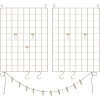 SONGMICS Fotowand aus Drahtgitter, Wanddekor, Wandgitter, DIY, multifunktionale Gitterwand, mit S-Haken, Klammern und…