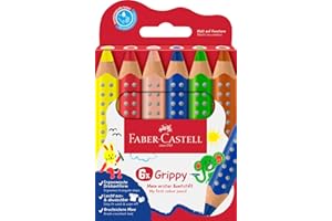 FABER-CASTELL 110630 Grippy zestaw 6 kredek Jumbo dla małych dzieci, łatwe do zmywania kredki dla dzieci, ergonomiczny trójkątny kształt, grube kredki, wkład o grubości 10 mm