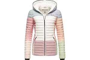 Navahoo Damen Übergangsjacke Colorblocking leichte Steppjacke mit Kapuze Multikulti