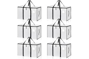 OUXAYAPL Set da 6 Borse Trasloco 90L Impermeabili con Cerniera e Maniglie Rinforzate, Borse di Stoccaggio Pieghevoli per Vestiti, Trapunte e Viaggi, Alternative a Scatole di Cartone (Trasparente, 6 Pezzi)