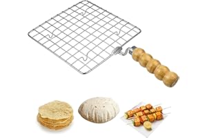 KSJONE Acciaio inossidabile multifunzionale filo cottura a vapore raffreddamento e cottura Barbecue Rack quadrato filo torrefazione Rack/Papad Jali/Roti Grill forma rotonda con manico in legno