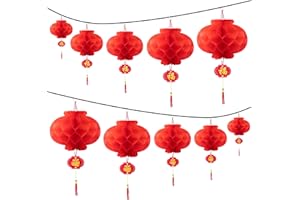 YIAJIA Chinese New Year Decoration 2026 Waterproof Chinese Lantern 10 Inch Traditional Hanging Decorations Foldable Red Paper Lanterns for Spring Festival Wedding Home Birthday Party Decoration