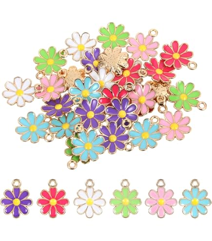 Honbay Lot De 30 Breloques En Alliage émaillé En Forme De Marguerite Pour Boucles D'oreilles, Bracelets, Colliers, Bijoux Et Loisirs Créatifs, En Alliage émaillé, Sans Pierre Précieuse