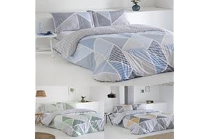 COTTON ARTean Funda Nórdica Reversible Cama 90 Algodón Poliéster GEKA Azul, Funda edredón 150x220 + 1 Funda de Almohada, Cierre con Botones