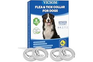 VICSOM Collare Antiparassitario per Cani, Collare Antipulci Cane, Collari Antiparassitari per Cani e Zecche Regolabile Impermeabile, 8 Mesi di Protezione per Cani di Piccola Taglia, Medio e Grande Bianco 4pc