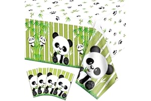 QUERICKY 4 pezzi Tovaglie a tema panda, 220x130cm carino panda rettangolo copritavolo, decorazioni a tema panda per la festa di compleanno dei bambini, forniture per la festa panda, decorazioni per la festa