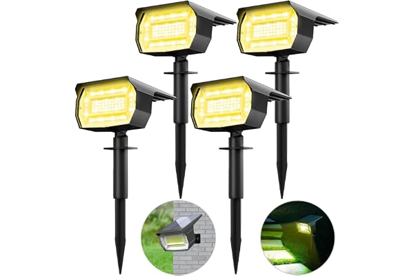 Lot de 4 Spot Solaire Exterieur, 72 LED Lampe Solaire Exterieur Etanche IP65 Lumiere Solaire Exterieur, Réglable avec 3 Modes d'Éclairage 120° Eclairage Extérieur Solaire pour Jardin Cour Allée Chemin