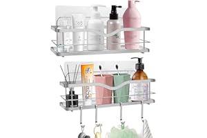 HAPPTWS Mensola Doccia Senza Foratura Portaoggetti Doccia: 2pcs Set Organizer Bagno Parete Shampoo Accessori Doccia - Muro Shelf Shower in Acciaio inox con Adesivo & 4 Ganci per Spugne Rasoi Shampoo
