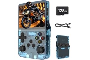 Febotak R36S Retro-Handheld-Spielkonsole, 3,5-Zoll-IPS-Bildschirm, 128 GB Speicher, über 40.000 Spiele, basierend auf LINXU Open Source ARKOS, 3500-mAh-Akku (Translucent Blue)