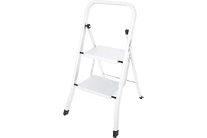 COLOMBO Scaletta 2 Gradini Pieghevole in Acciaio – Scaletta Domestica Salvaspazio con Gradini Antiscivolo e Piedini in Gomma – Scala Richiudibile Robusta e Sicura, Design Made in Italy